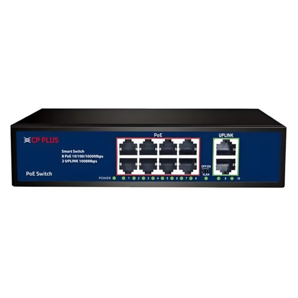 CP Plus 8 Port Poe Switch (8 Giga Poe + 2 Giga Uplink)