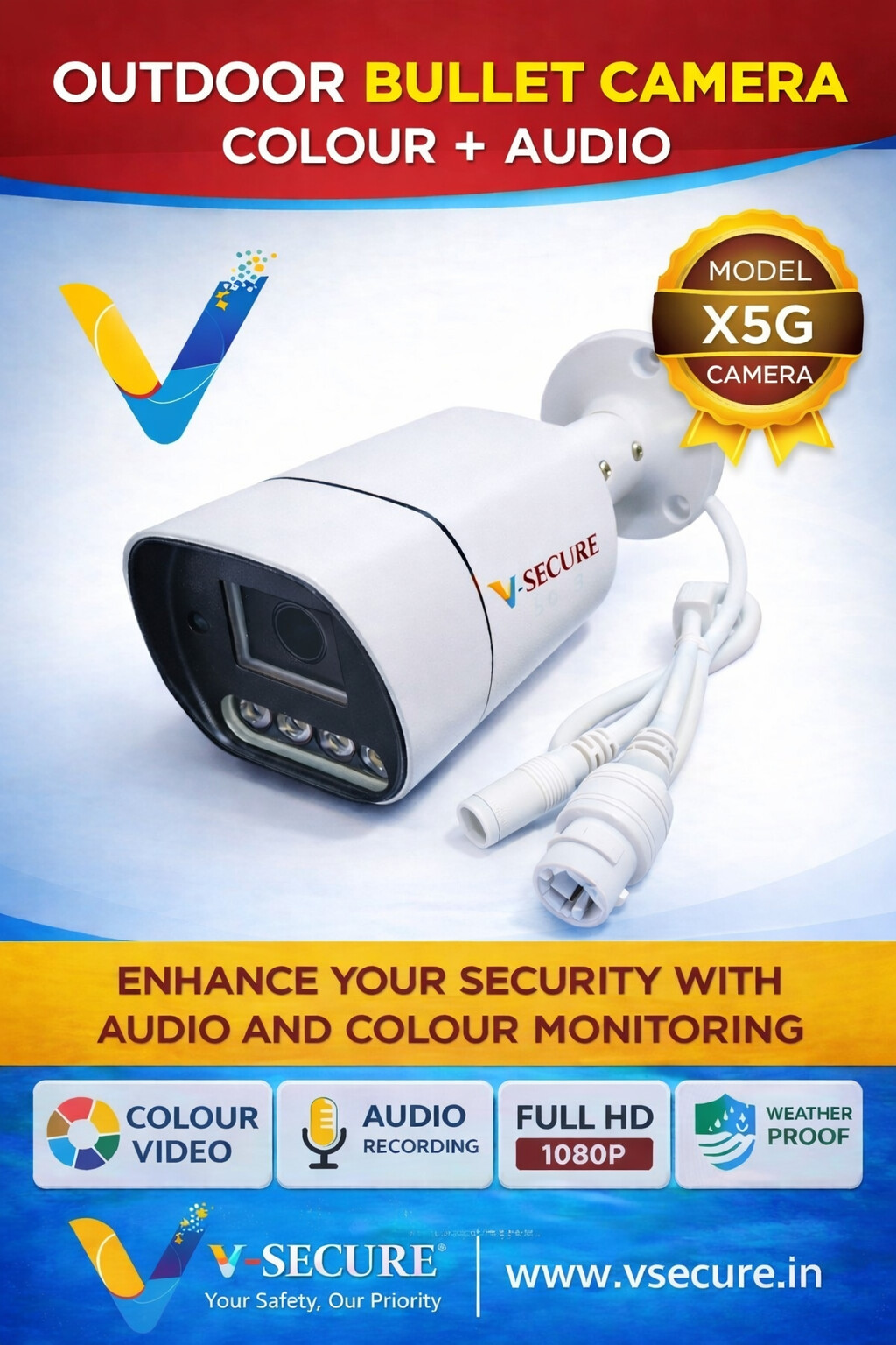 5 MP IP Bullet Camera Colour + Audio (VS-2CBFX5G3-MB)