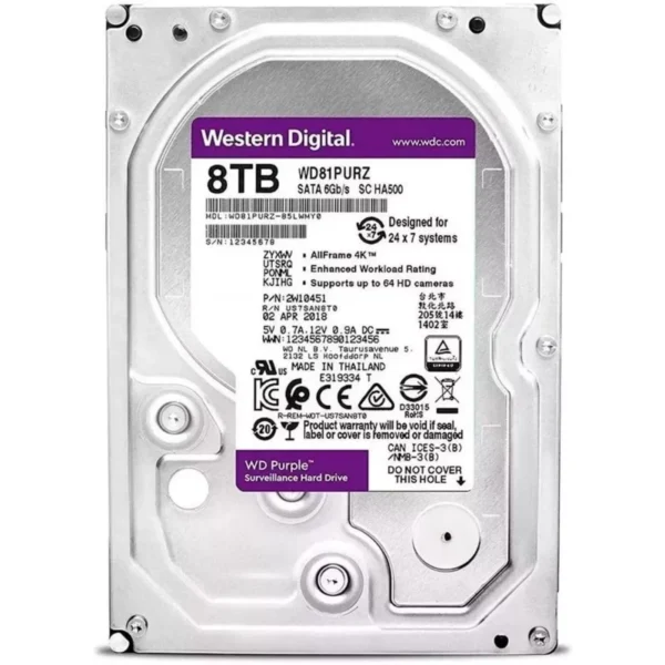 WD 8TB PURPLE SATA 3.5 Inch Surveillance CCTV Hard Disk