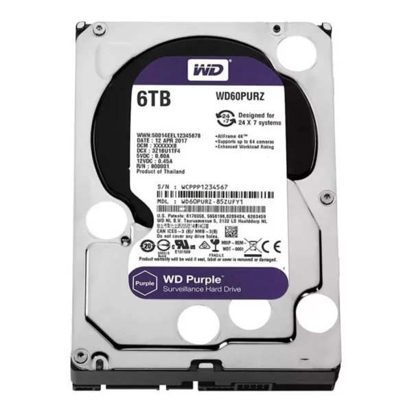 WD 6TB PURPLE SATA 3.5 Inch Surveillance CCTV Hard Disk