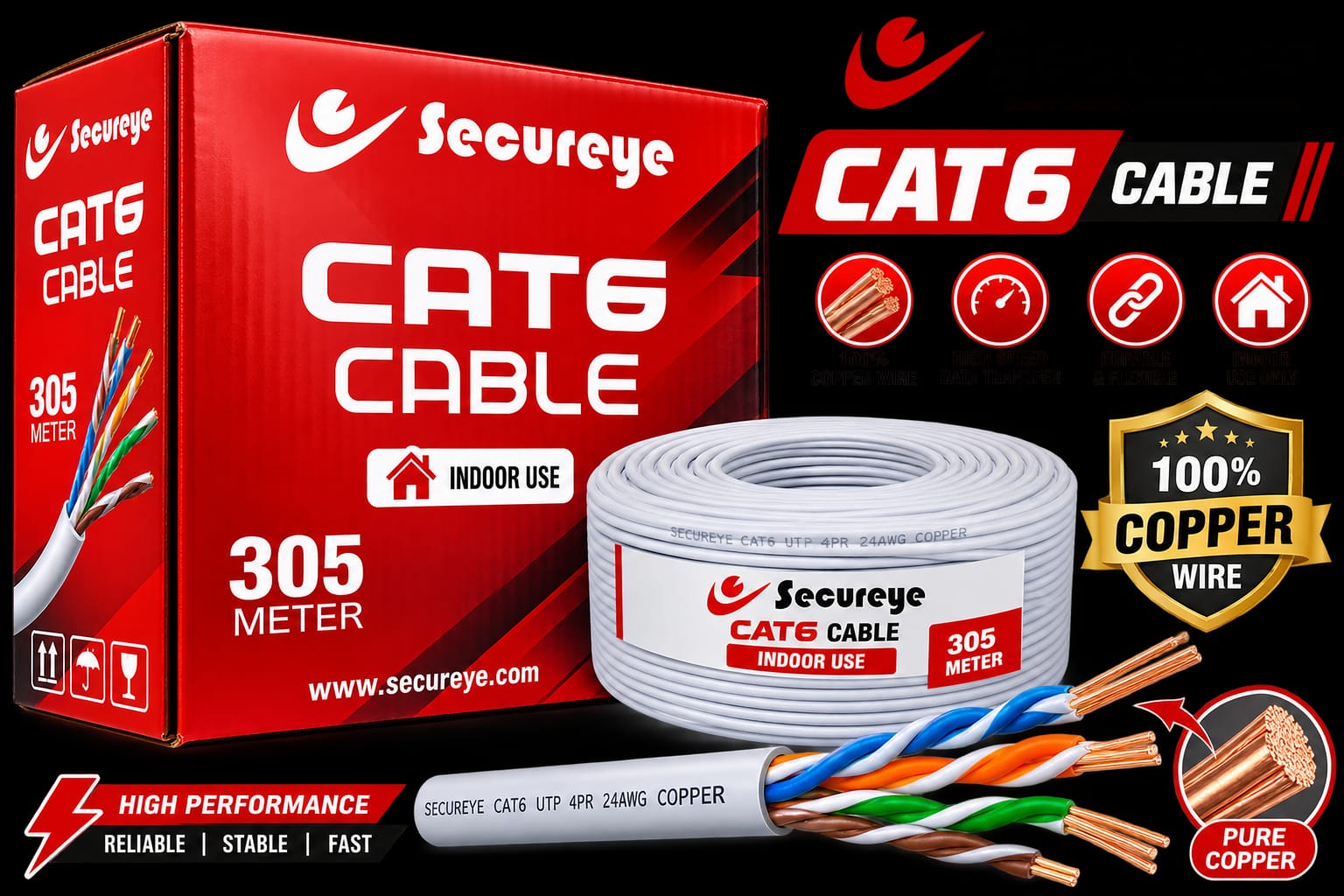 Secureye CAT6 Lan Cable Copper 305m